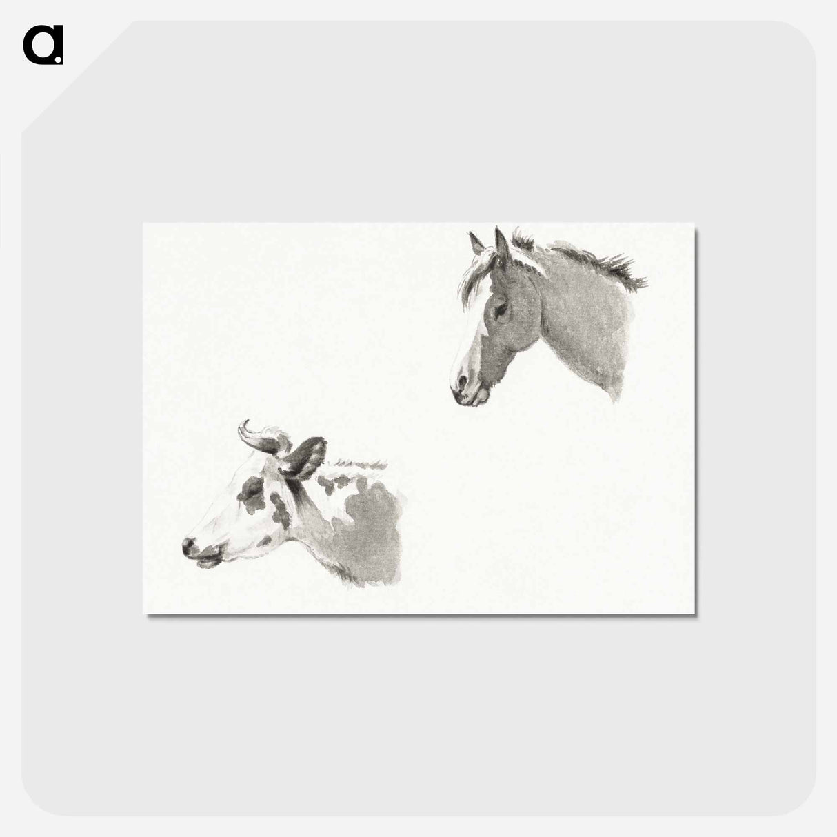 アートポストカード-Head of a horse and the head of a cow - ジャン ベルナール Postcard.