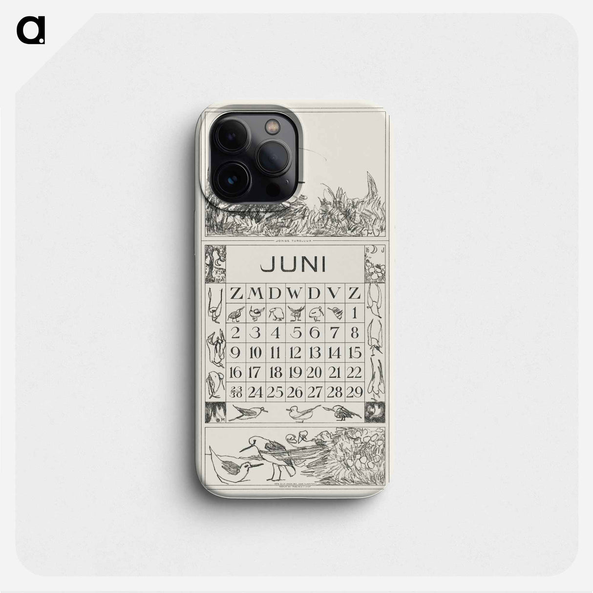 Kalenderblad juni met tureluur in het gras - テオ ファン ホイテマ Phone Case.