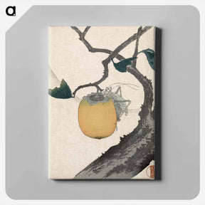 アートパネル-Persimmon and Grasshopper - 葛飾 北斎 Canvas.