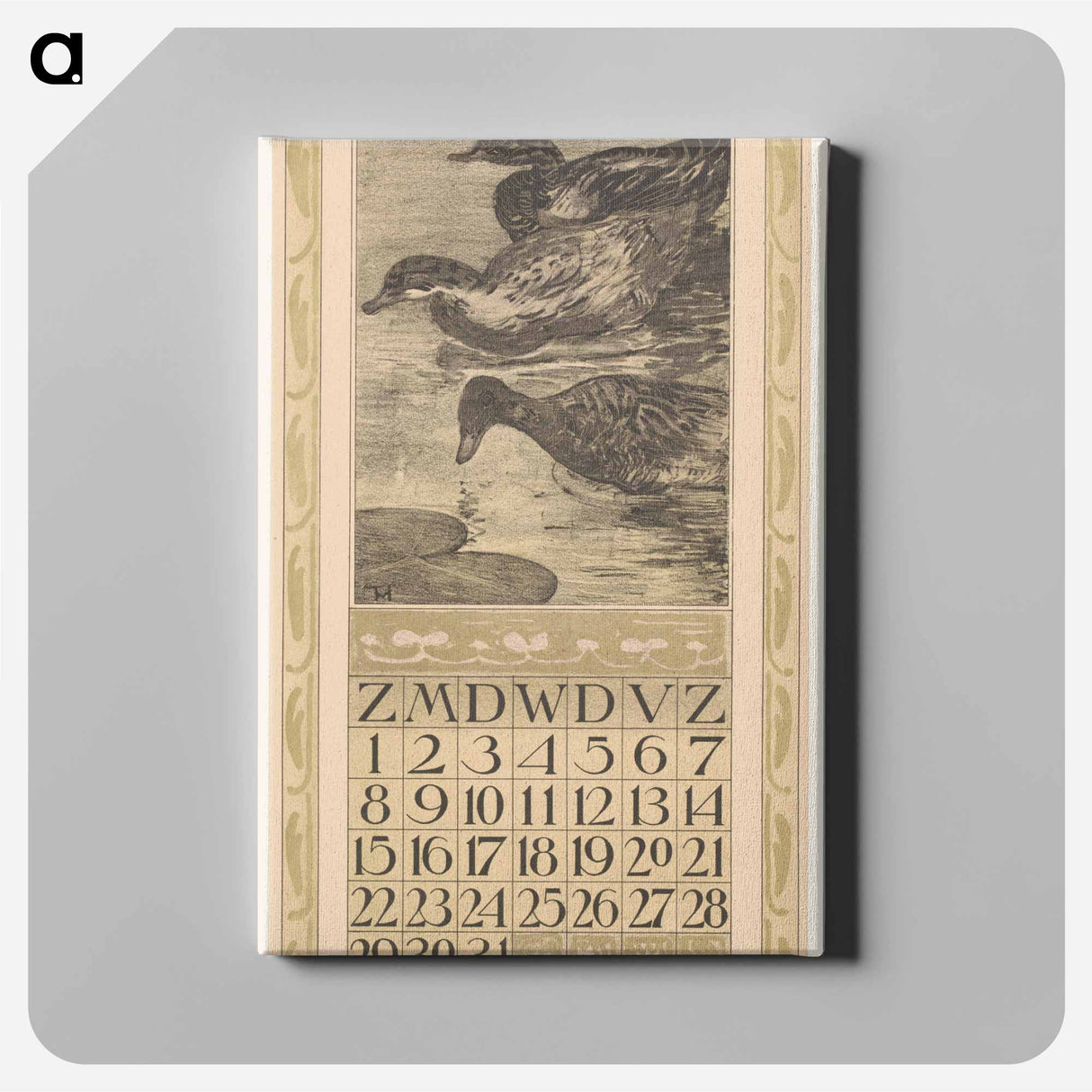 Kalenderblad augustus met drie zwemmende eenden - テオ ヴァン ホイテマ Canvas.