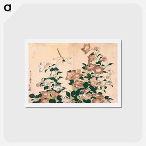 アートポストカード-Bellflower and Dragonfly - 葛飾 北斎 Postcard.