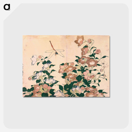 アートポストカード-Bellflower and Dragonfly - 葛飾 北斎 Postcard.