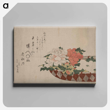 アートパネル-Hokusai's Basket of Peonies - 葛飾 北斎 Canvas.