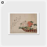 アートポストカード-Hokusai's Basket of Peonies - 葛飾 北斎 Postcard.