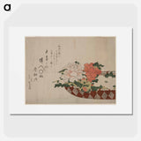 Hokusai's Basket of Peonies - 葛飾 北斎 Poster.