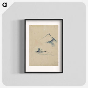 アートポスター-A Person in a Small Boat on a River with Mount Fuji in the Background - 葛飾 北斎 Poster.