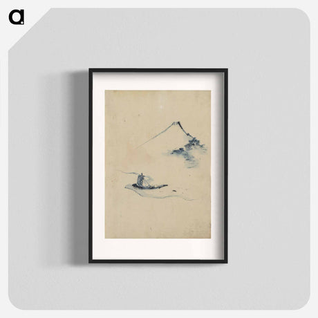 アートポスター-A Person in a Small Boat on a River with Mount Fuji in the Background - 葛飾 北斎 Poster.