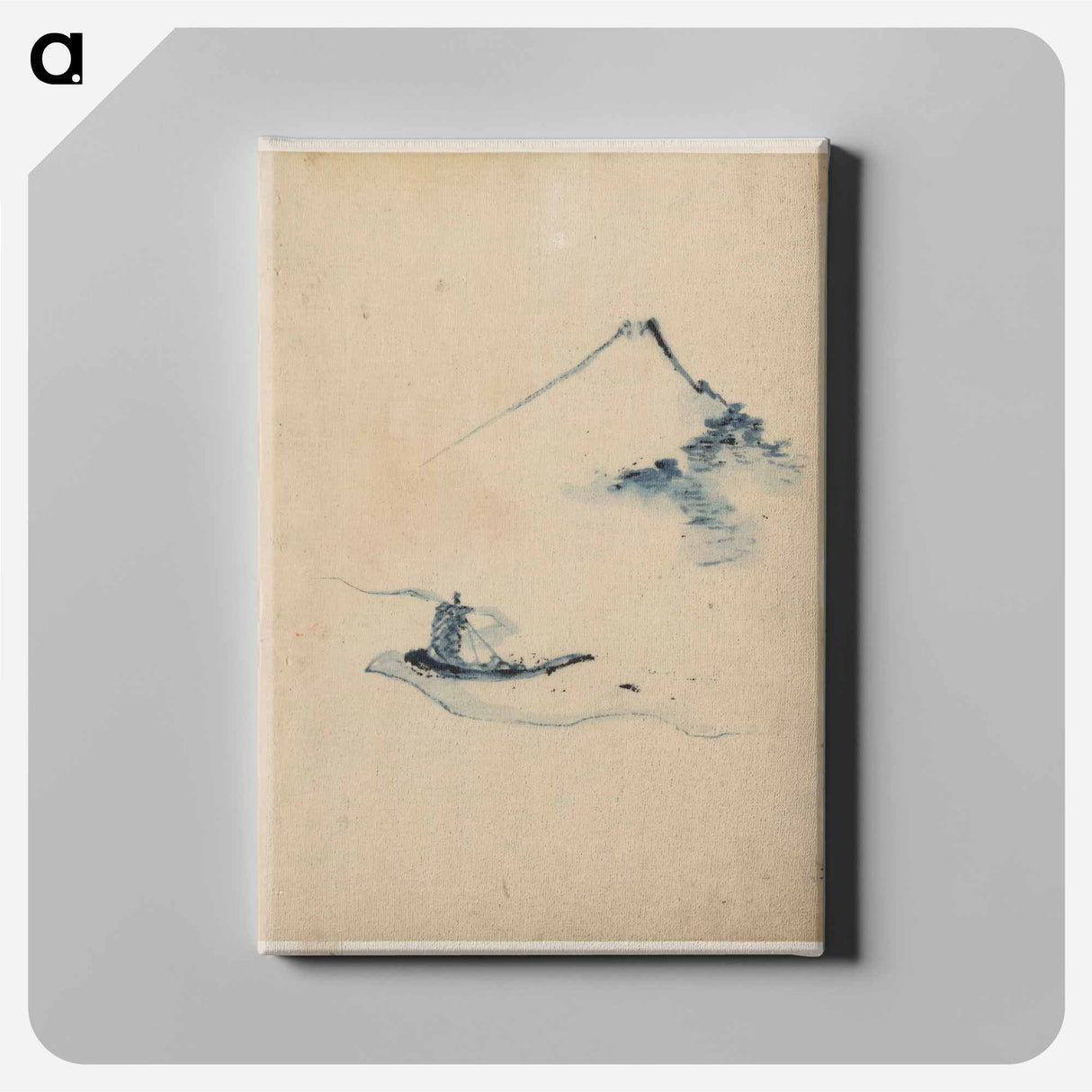 A Person in a Small Boat on a River with Mount Fuji in the Background - 葛飾 北斎 Canvas.