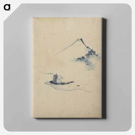 アートパネル-A Person in a Small Boat on a River with Mount Fuji in the Background - 葛飾 北斎 Canvas.