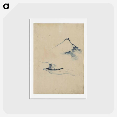 アートポストカード-A Person in a Small Boat on a River with Mount Fuji in the Background - 葛飾 北斎 Postcard.