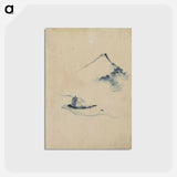 アートポストカード-A Person in a Small Boat on a River with Mount Fuji in the Background - 葛飾 北斎 Postcard.