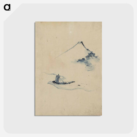 アートポストカード-A Person in a Small Boat on a River with Mount Fuji in the Background - 葛飾 北斎 Postcard.