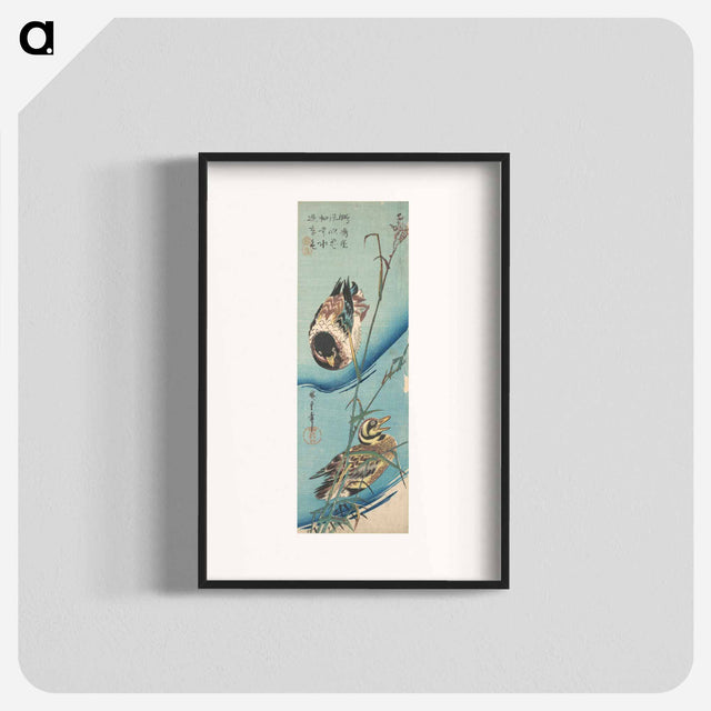 アートポスター-Mallard Ducks and Snow-covered Reeds
 - 歌川 広重 Poster.