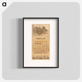 アートポスター-Kalenderblad februari met lemuren - テオ ヴァン ホイテマ Poster.