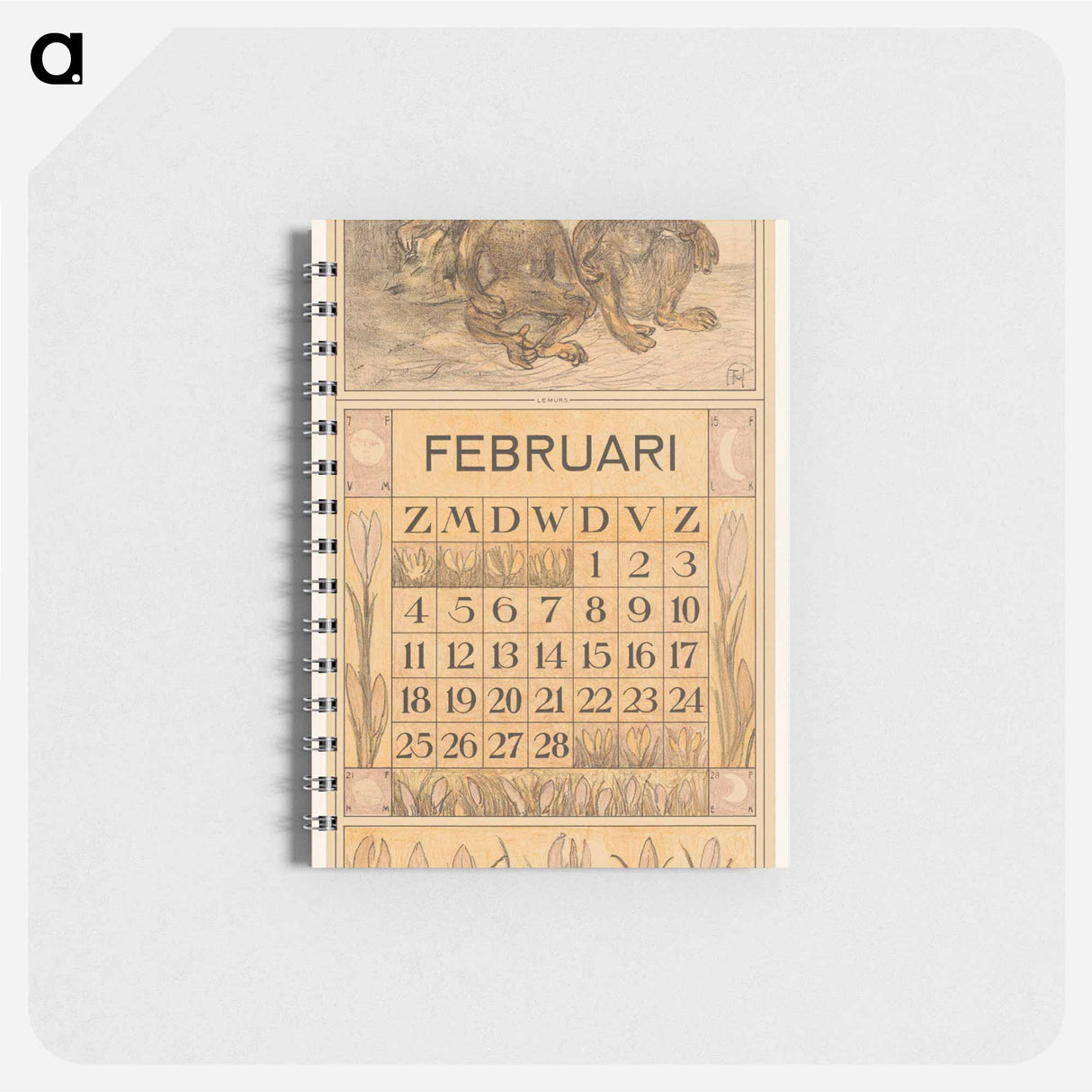 Kalenderblad februari met lemuren - テオ ヴァン ホイテマ Memo.