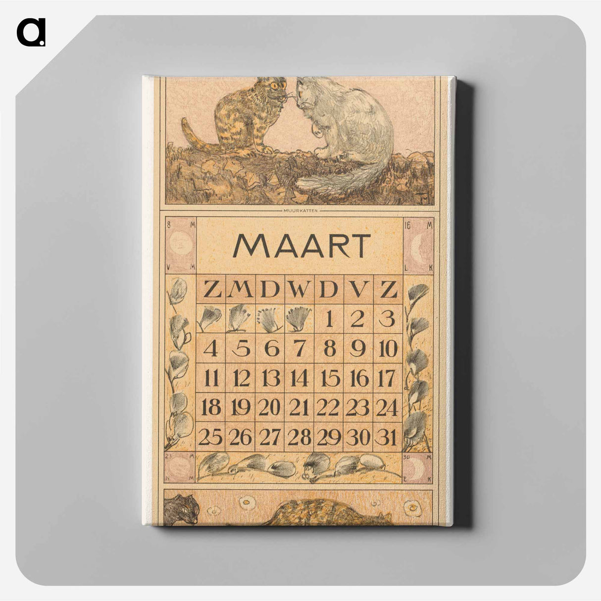Kalenderblad maart met twee katten - テオ ヴァン ホイテマ Canvas.
