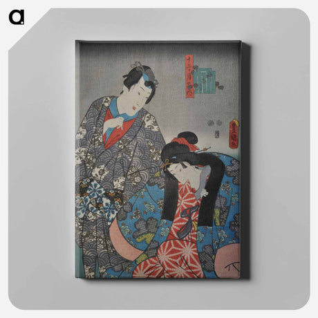 アートパネル-Couple Biting a Sleeve
 - 歌川 国貞 Canvas.