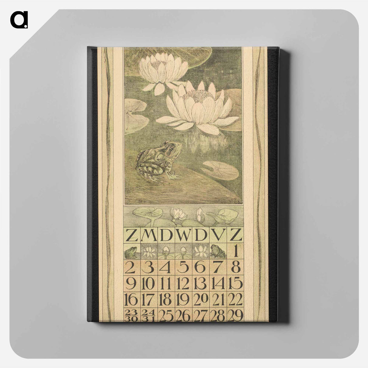 Kalenderblad voor juli met een kikker en waterlelies by Theo van Hoytema - テオ ヴァン ホイテマ Canvas.