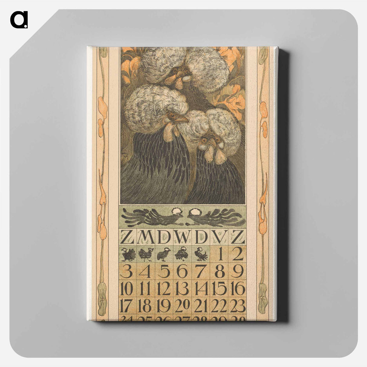 Kalenderblad juli met drie kuifkippen - テオ ヴァン ホイテマ Canvas.