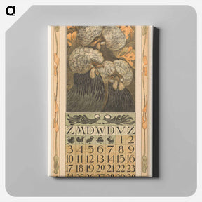 アートパネル-Kalenderblad juli met drie kuifkippen - テオ ヴァン ホイテマ Canvas.
