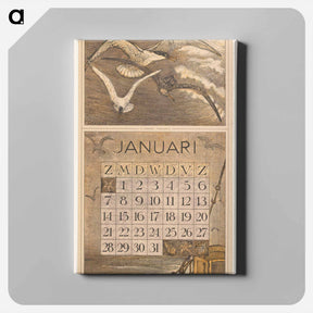 アートパネル-Kalenderblad januari met schip en meeuwen - テオ ヴァン ホイテマ Canvas.
