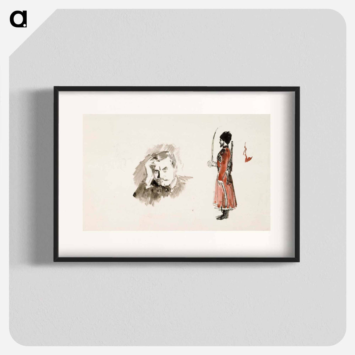Kaksinkertainen kirjoituspaperi, jossa omakuva sekä venäläinen kasakka - アルバート エーデルフェルト Poster.