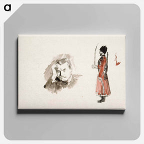 アートパネル-Kaksinkertainen kirjoituspaperi, jossa omakuva sekä venäläinen kasakka - アルバート エーデルフェルト Canvas.