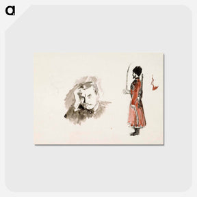 アートポストカード-Kaksinkertainen kirjoituspaperi, jossa omakuva sekä venäläinen kasakka - アルバート エーデルフェルト Postcard.