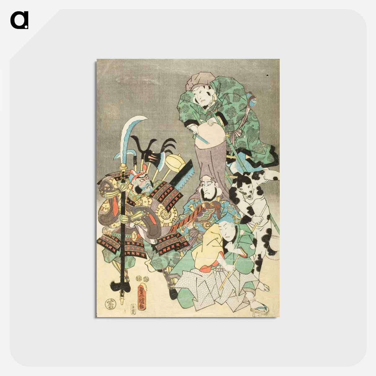 アートポストカード-Actors as Ebisu, Fukurokuju, Benkei, Fox and Hunter in the Style of Ōtsu-e
 - 歌川 国貞 Postcard.