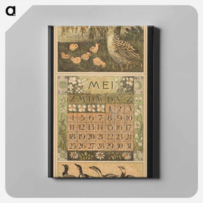 アートパネル-Kalenderblad voor mei 1913 met een eend met kuikens by Theo van Hoytema - テオ ヴァン ホイテマ Canvas.