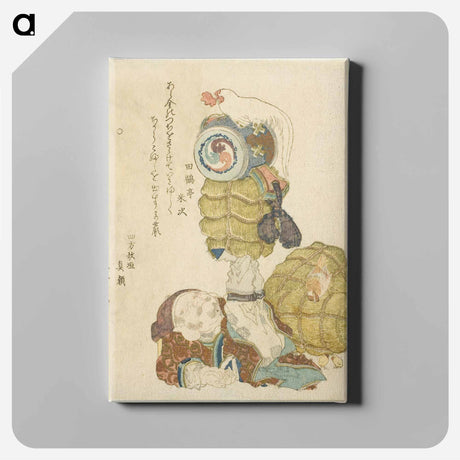 アートパネル-Hokusai's Daikoku Lifting Rice Bales, with Chickens - 葛飾 北斎 Canvas.