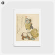 アートポストカード-Hokusai's Daikoku Lifting Rice Bales, with Chickens - 葛飾 北斎 Postcard.