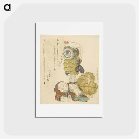 アートポストカード-Hokusai's Daikoku Lifting Rice Bales, with Chickens - 葛飾 北斎 Postcard.