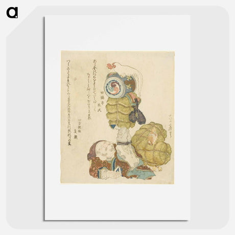 アートポスター-Hokusai's Daikoku Lifting Rice Bales, with Chickens - 葛飾 北斎 Poster.