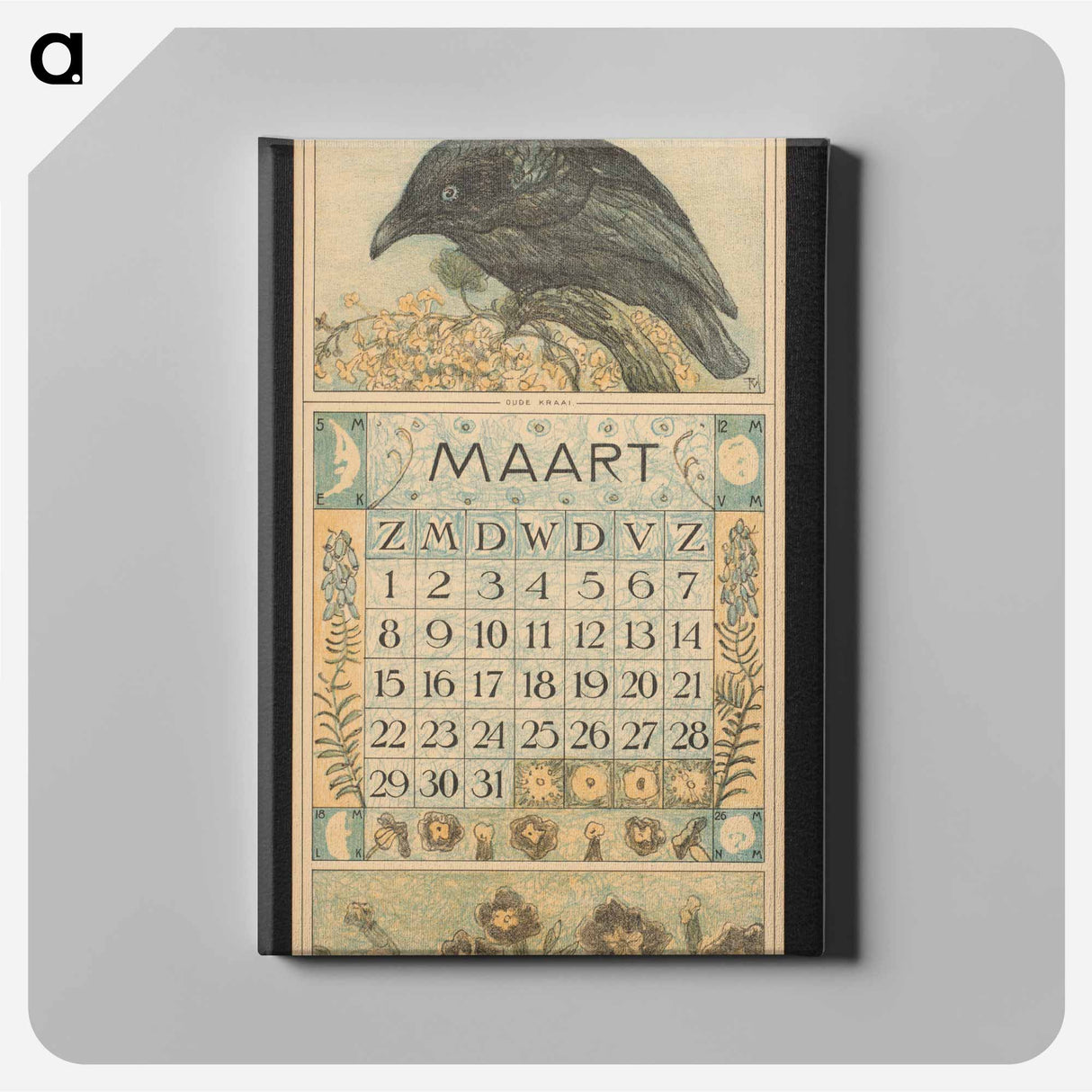 Kalenderblad voor maart 1914 met een kraai - テオ ヴァン ホイテマ Canvas.