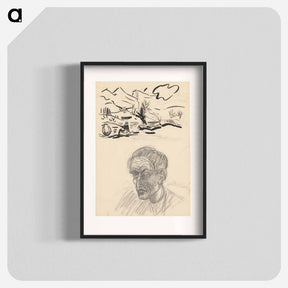 アートポスター-Sketchbook 19 self-portrait and a landscape with a fisherman - アーノルド ピーター ワイズ クビンチャン Poster.