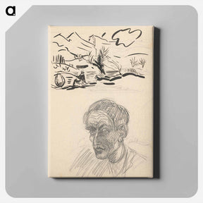 アートパネル-Sketchbook 19 self-portrait and a landscape with a fisherman - アーノルド ピーター ワイズ クビンチャン Canvas.