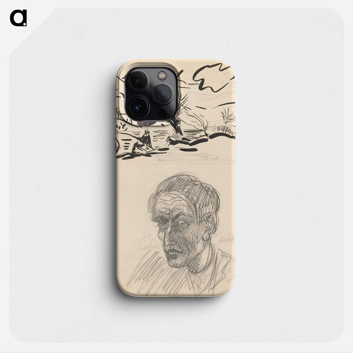 Sketchbook 19 self-portrait and a landscape with a fisherman - アーノルド ピーター ワイズ クビンチャン Phone Case.