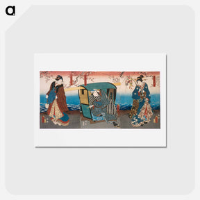 アートポストカード-Iwai Hanshirō VIII as Geisha Ohisa, Kataoka Gadō II as Matsushiyama Jinzaburō, and Onoe Kikujirō II as Izumiya’s wife Oume in the Play Matsuichō tsurukame Soga
 - 歌川 国貞 Postcard.