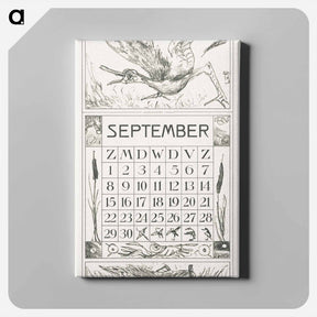 アートパネル-Kalenderblad september met aangeschoten vogel - テオ ヴァン ホイテマ Canvas.