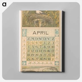 アートパネル-Kalenderblad april met ooievaar op het nest - テオ ヴァン ホイテマ Canvas.