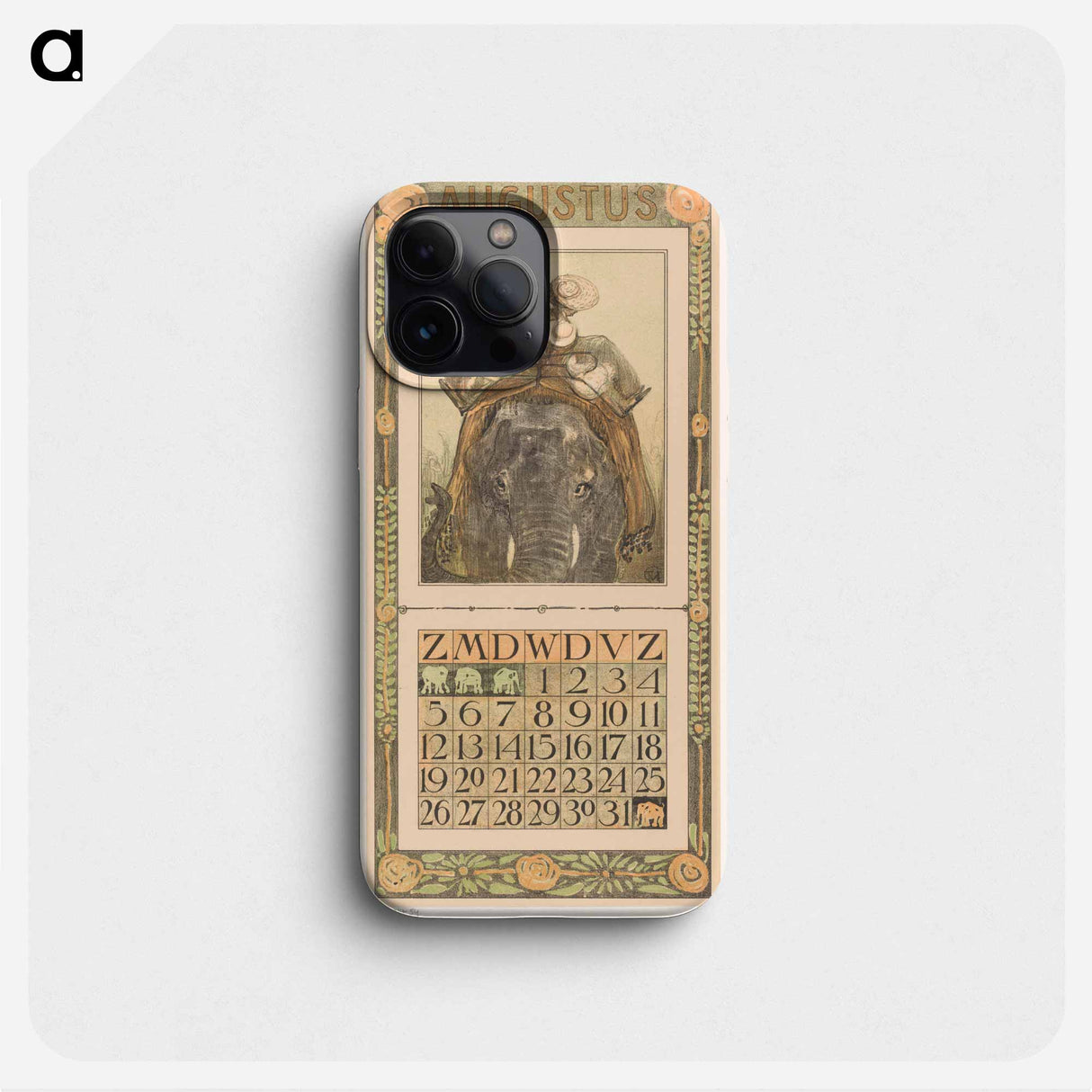 Kalenderblad augustus met olifant - テオ ヴァン ホイテマ Phone Case.