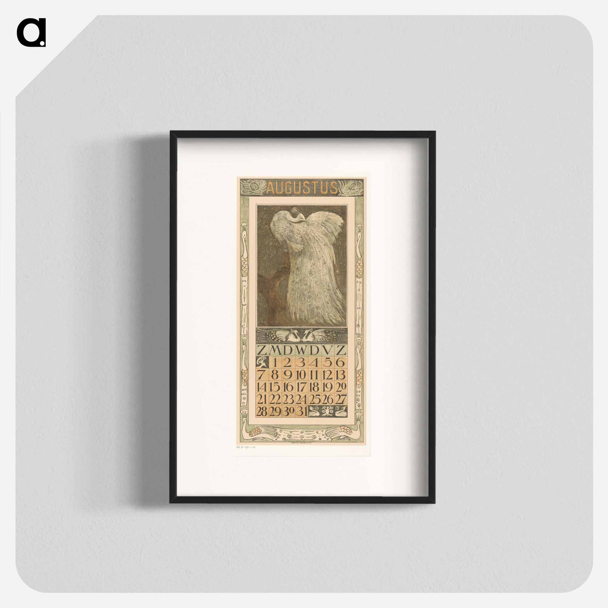 Kalenderblad augustus met witte pauw - テオ ヴァン ホイテマ Poster.