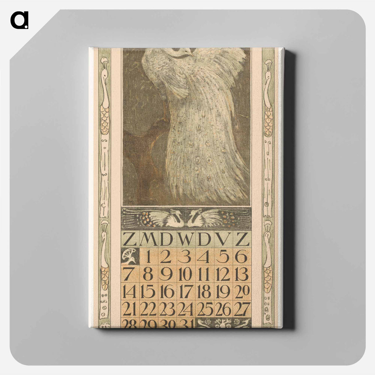 Kalenderblad augustus met witte pauw - テオ ヴァン ホイテマ Canvas.