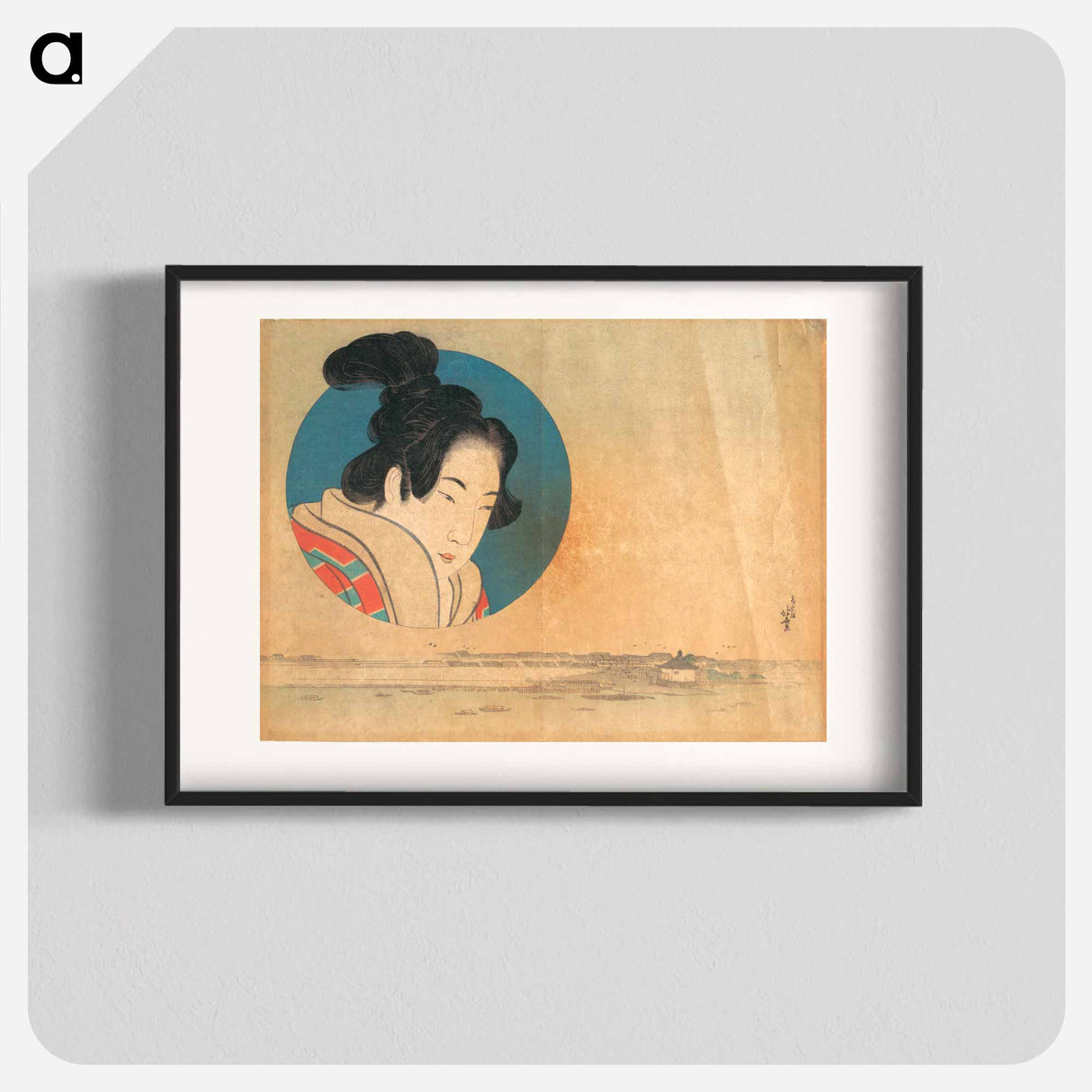 Hokusai's Portrait of a Woman in Large Circle with Landscape Below - 葛飾 北斎 Poster.