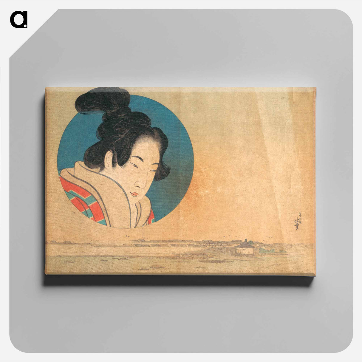 Hokusai's Portrait of a Woman in Large Circle with Landscape Below - Katsushika Hokusai Canvas.