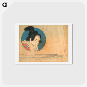 アートポストカード-Hokusai's Portrait of a Woman in Large Circle with Landscape Below - 葛飾 北斎 Postcard.