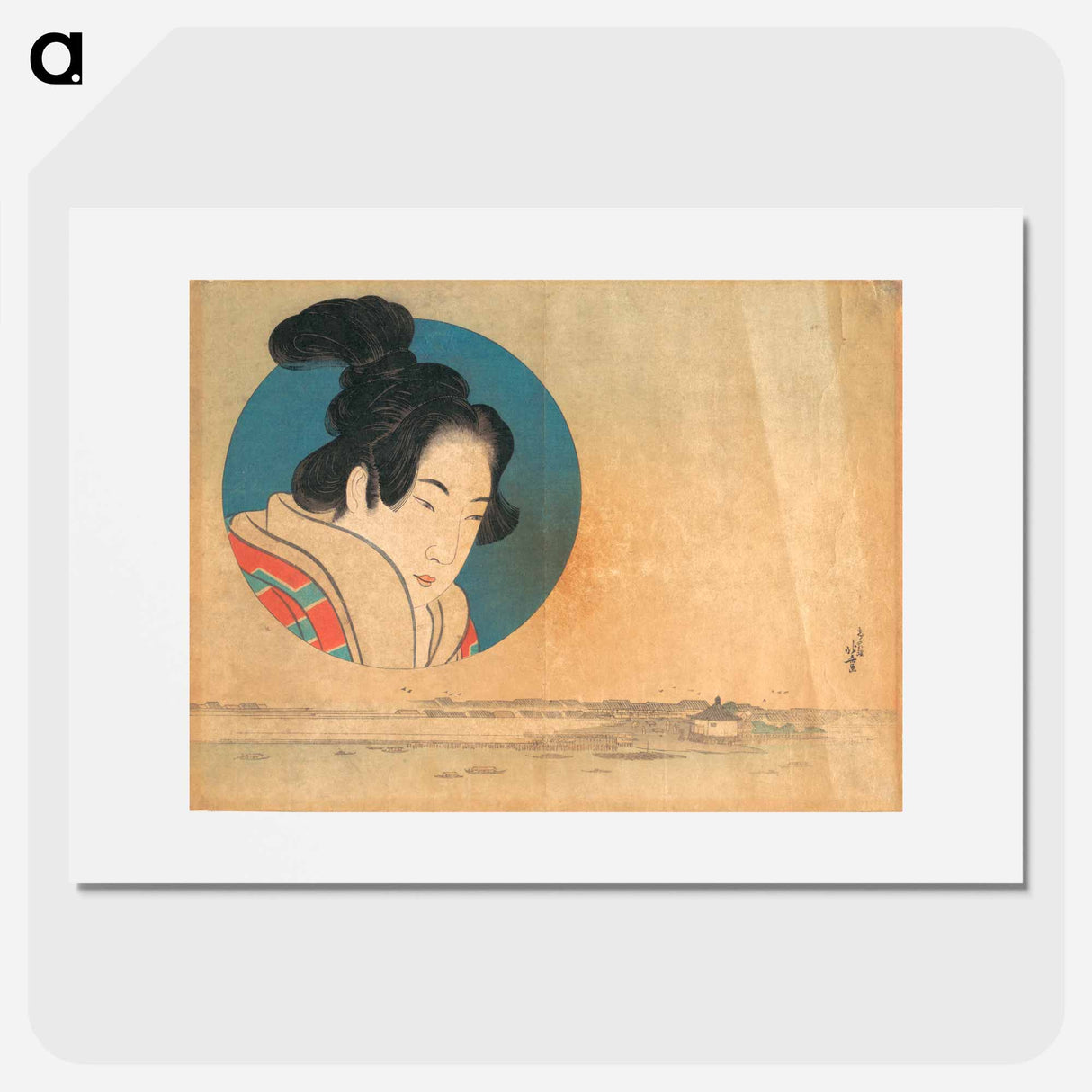 Hokusai's Portrait of a Woman in Large Circle with Landscape Below - Katsushika Hokusai Poster.