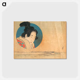 アートポストカード-Hokusai's Portrait of a Woman in Large Circle with Landscape Below - 葛飾 北斎 Postcard.