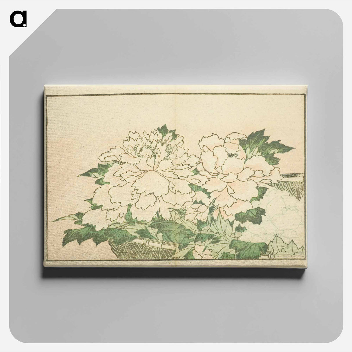 Hokusai's Chrysanthemums in a Basket - 葛飾 北斎 Canvas.